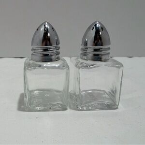 Clear Glass Salt and Pepper Shaker Pair with Silver Tops